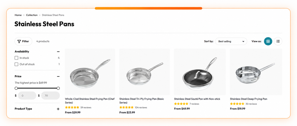 Original Shopify Collection Page With a Standard Product Grid