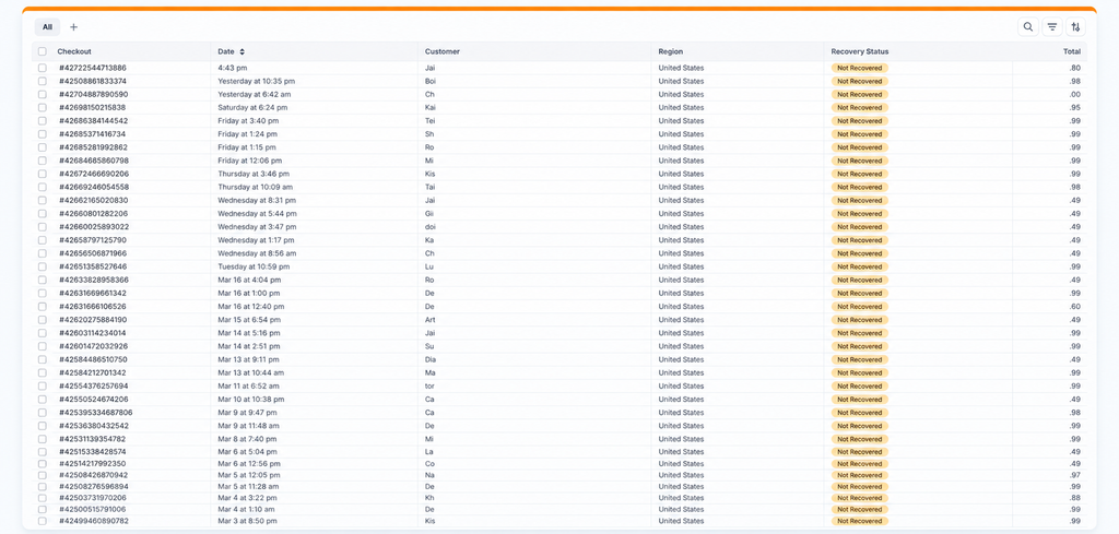 Screenshot of Customer Check Out Data